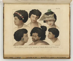 Heads of Diverse Natives, Illustration from A Journal of a Voyage to the South Seas: In His Majesty